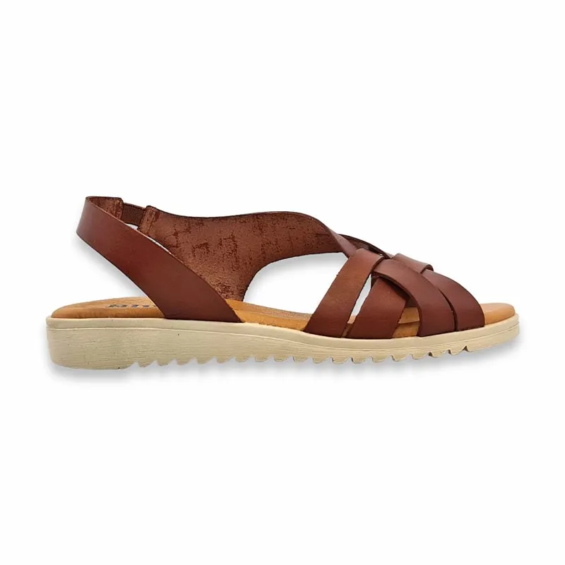 Sandalias Cuña Baja Mujer Piel Plantilla Acolchada 24925 Cuero, de Blusandal