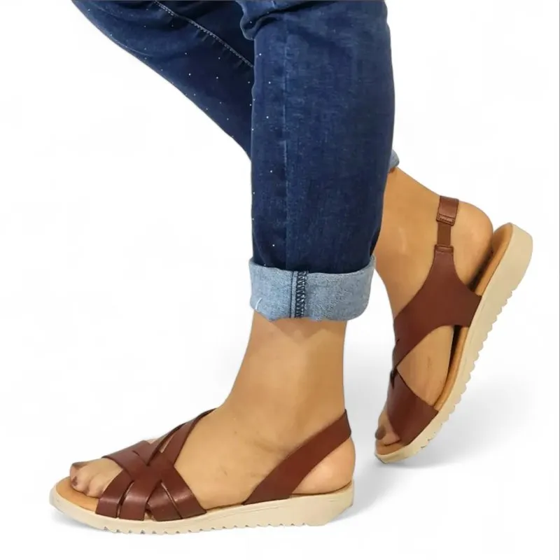 Sandalias Cuña Baja Mujer Piel Plantilla Acolchada 24925 Cuero, de Blusandal