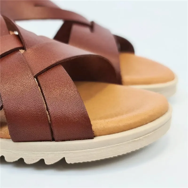 Sandalias Cuña Baja Mujer Piel Plantilla Acolchada 24925 Cuero, de Blusandal