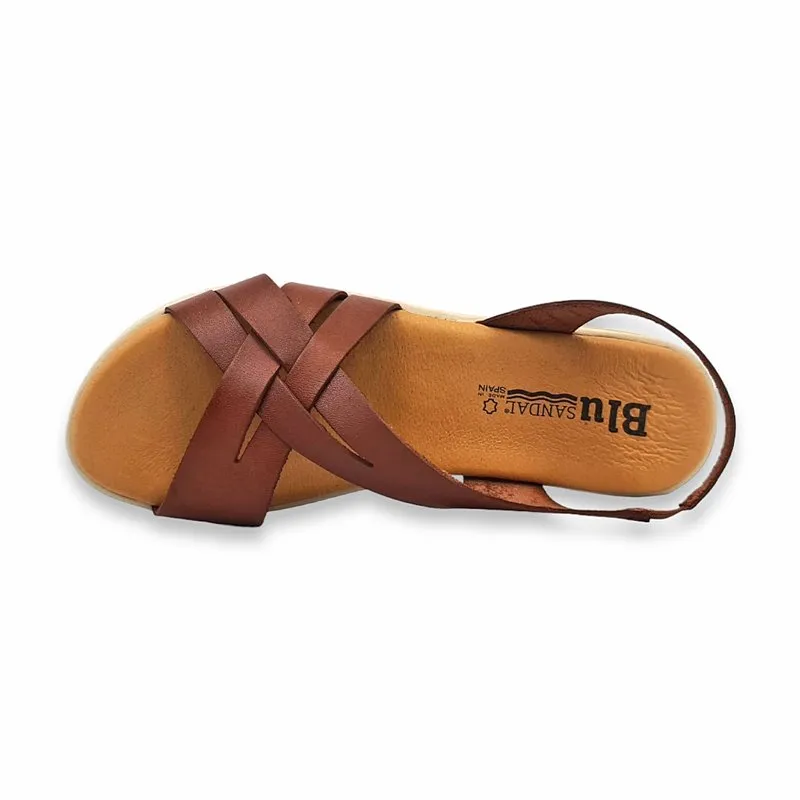 Sandalias Cuña Baja Mujer Piel Plantilla Acolchada 24925 Cuero, de Blusandal