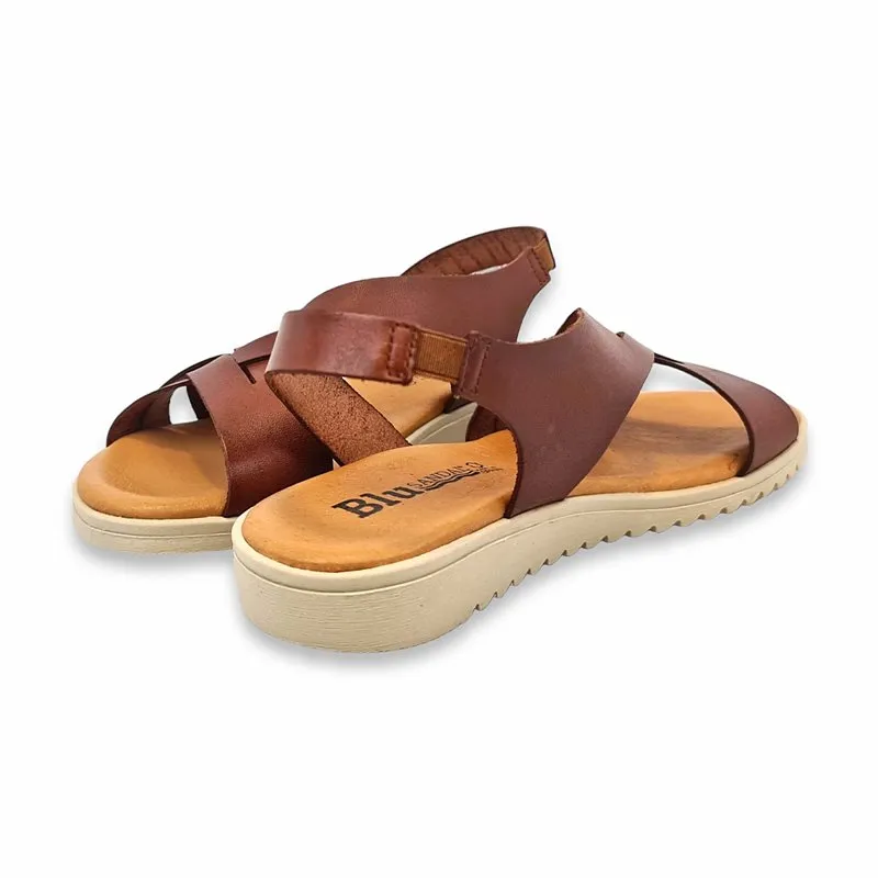 Sandalias Cuña Baja Mujer Piel Plantilla Acolchada 24925 Cuero, de Blusandal