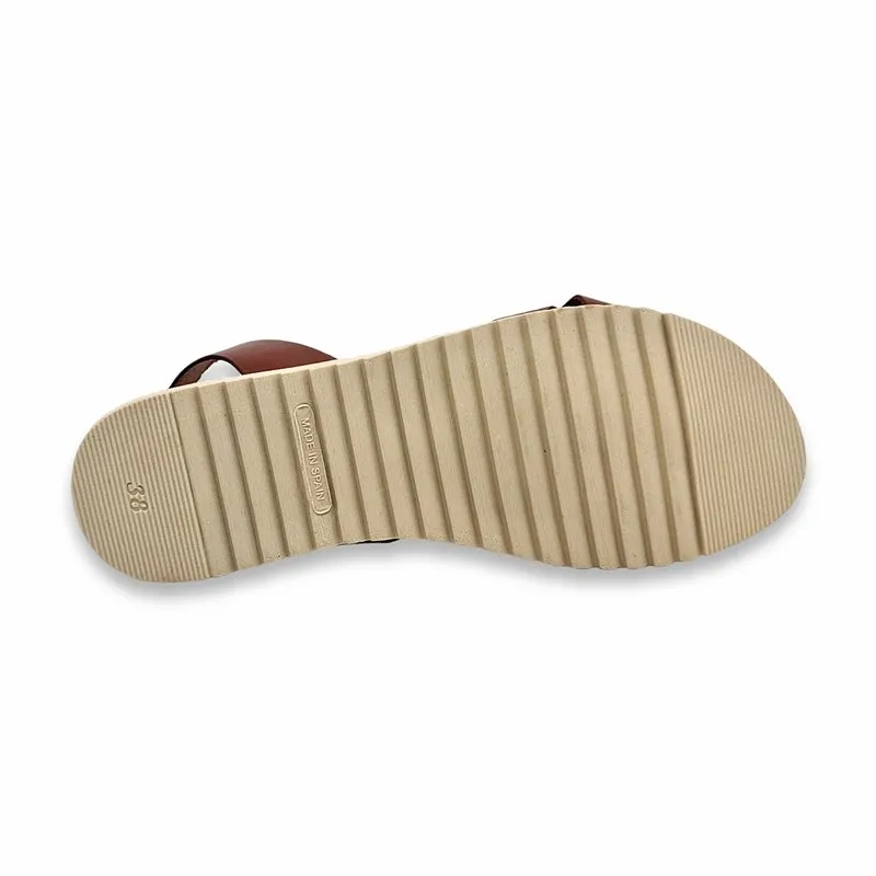 Sandalias Cuña Baja Mujer Piel Plantilla Acolchada 24925 Cuero, de Blusandal
