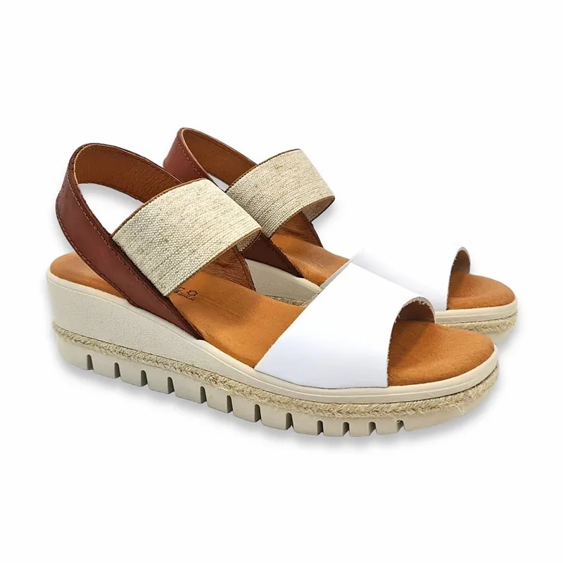 Sandalias Cuña Baja Mujer Piel Plantilla Acolchada Y Elásticos 1260 Blanco, de Blusandal