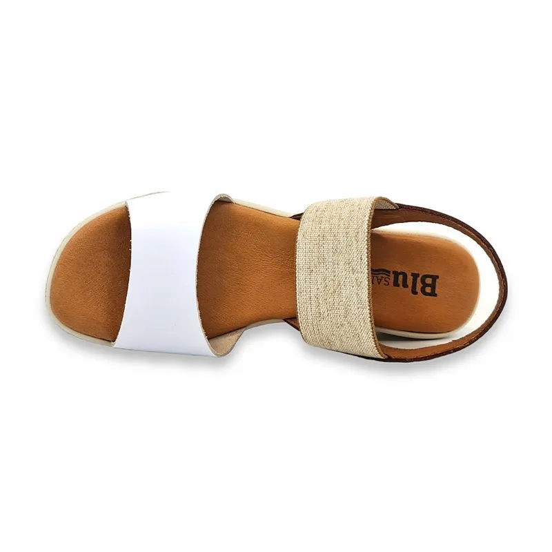 Sandalias Cuña Baja Mujer Piel Plantilla Acolchada Y Elásticos 1260 Blanco, de Blusandal