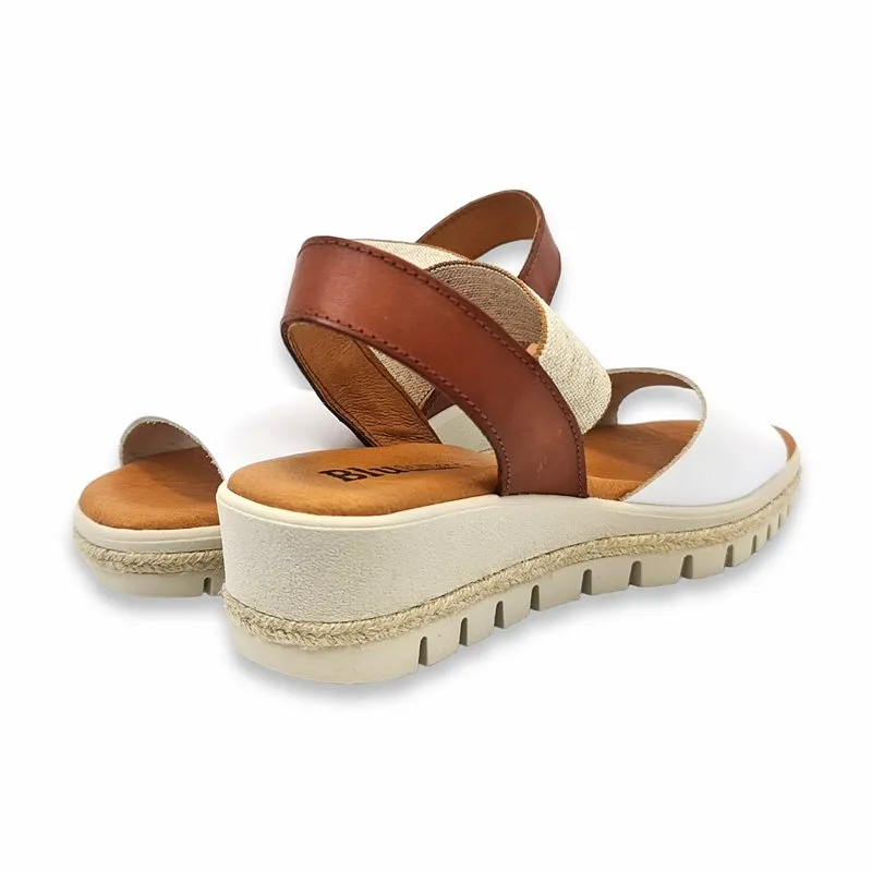 Sandalias Cuña Baja Mujer Piel Plantilla Acolchada Y Elásticos 1260 Blanco, de Blusandal