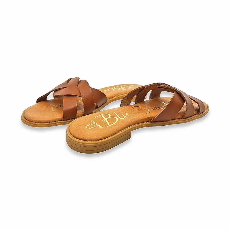 Sandalias Planas Mujer Piel Corte Trenzado Y Plantilla Acolchada 1601 Cuero, de Blusandal