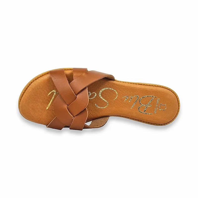 Sandalias Planas Mujer Piel Corte Trenzado Y Plantilla Acolchada 1601 Cuero, de Blusandal