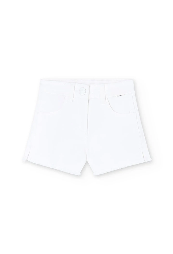 Short de sarga elástica básico de niña en blanco