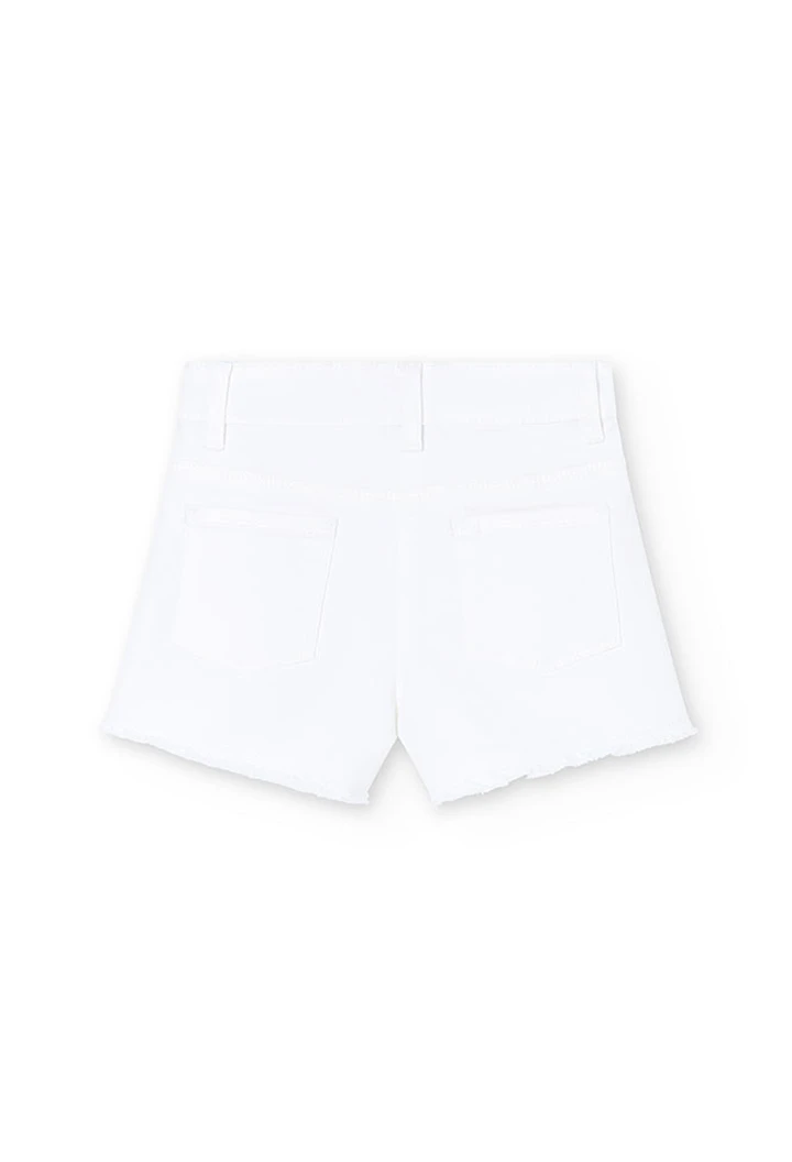 Short de sarga elástica básico de niña en blanco