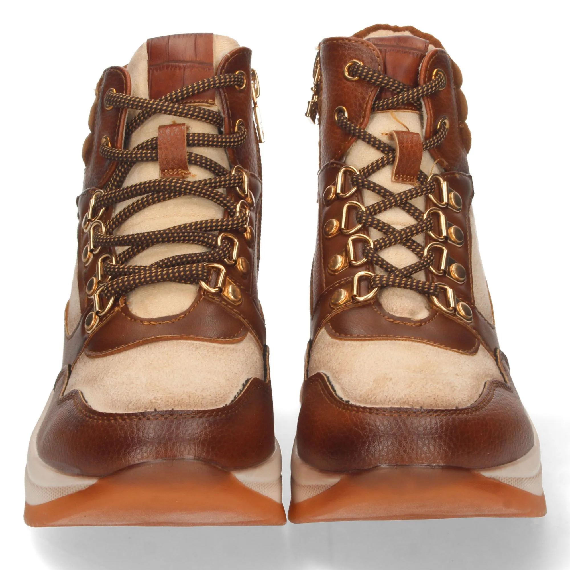 Sneakers altas plataforma mujer color cuero