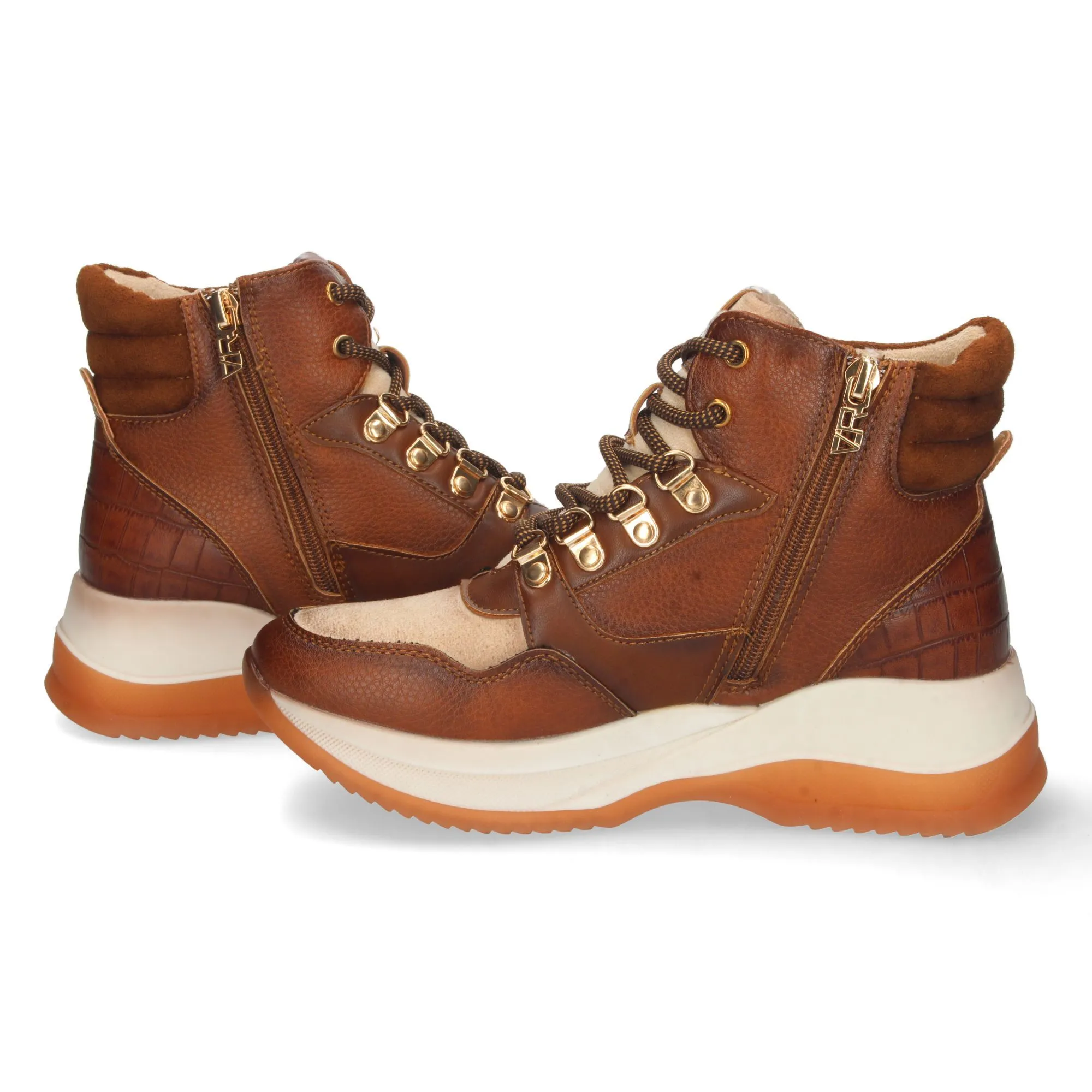 Sneakers altas plataforma mujer color cuero