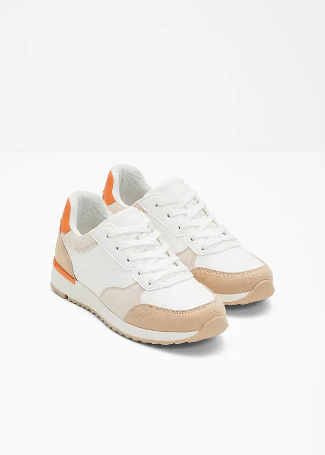 SNEAKERS BAJOS BLANCOBEIGENARANJA CLARO