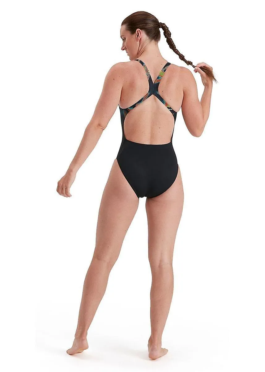 SPEEDO BAñADOR DIGITAL POWERBACK COLOCACIóN PARA MUJER  NEGRO/ LIMA/ SALSO/ ADRIáTICO  NIñAS