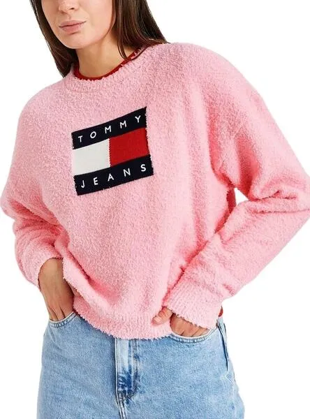 Sudadera Tommy Jeans Center Flag Rosa Para Mujer