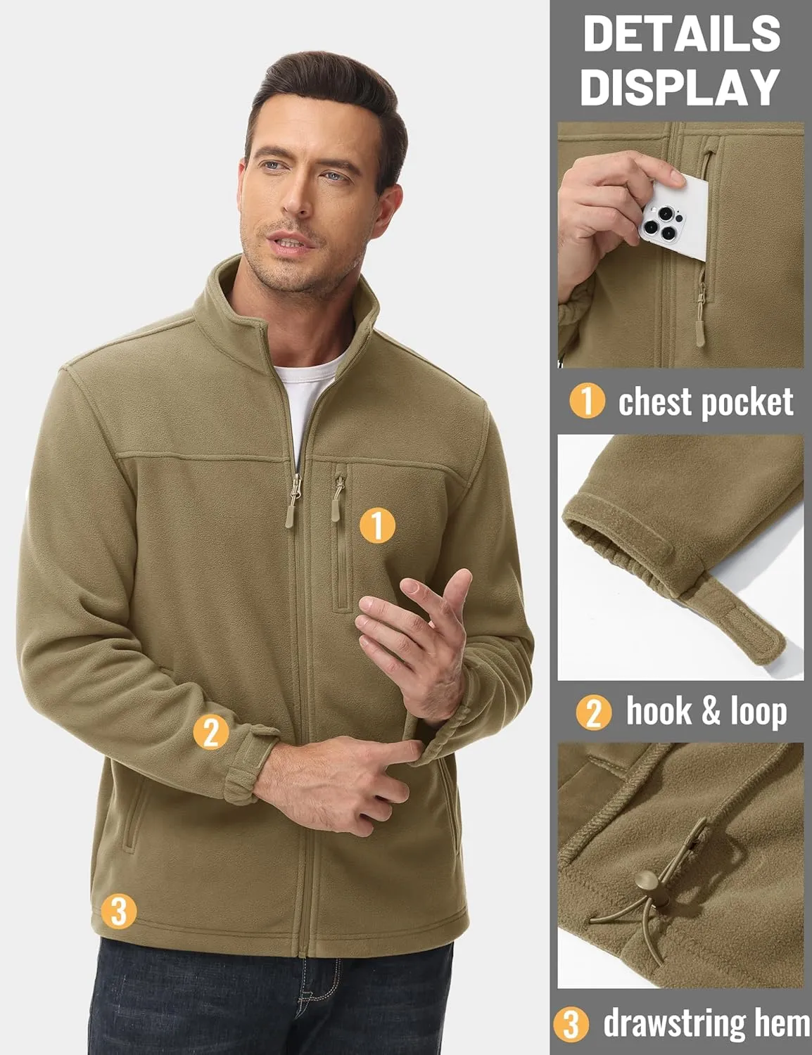 TACVASEN Chaqueta de Lana al Aire Libre para Hombres Ropa de Trabajo Chaquetas Térmicas Softshell de Invierno Chaqueta de Campin