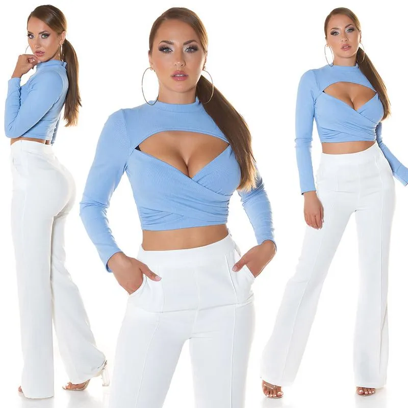 Top Corto Cruzado Escote Sexy Azul