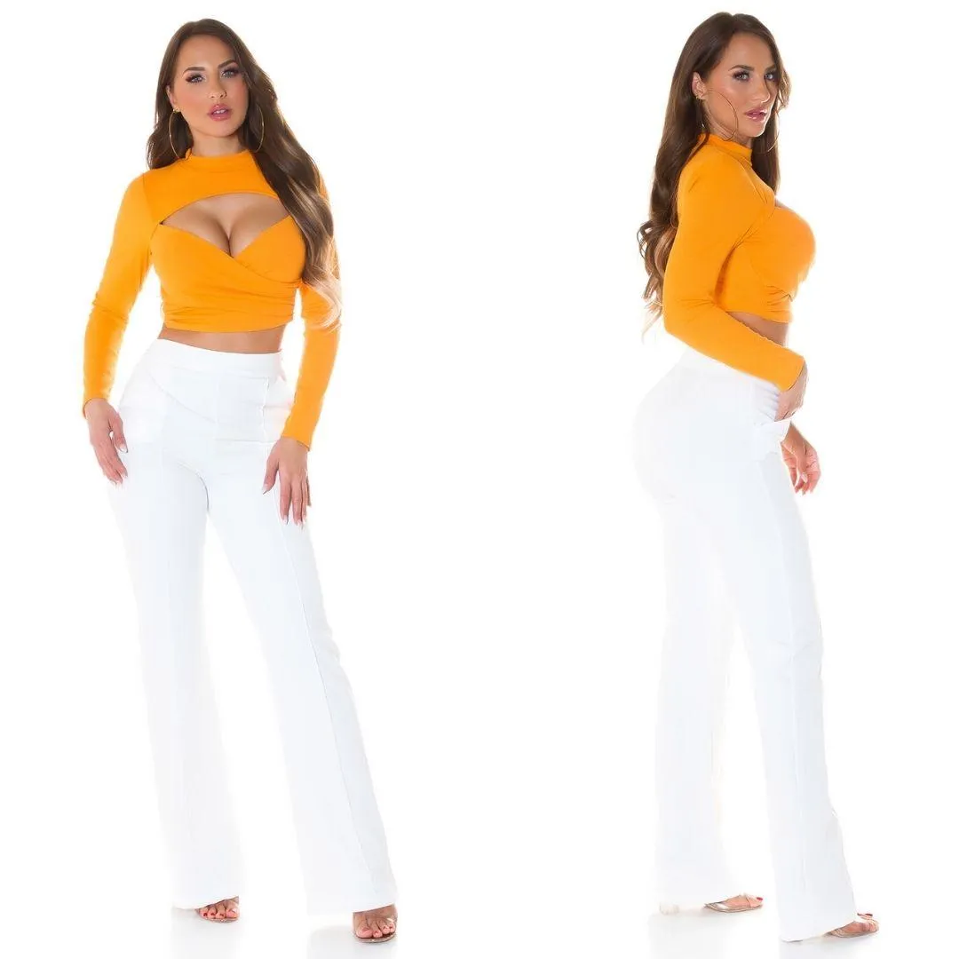 Top Corto Cruzado Escote Sexy Naranja
