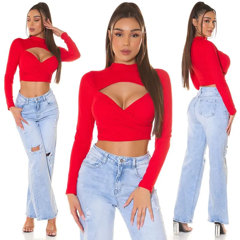 Top Corto Cruzado Escote Sexy rojo