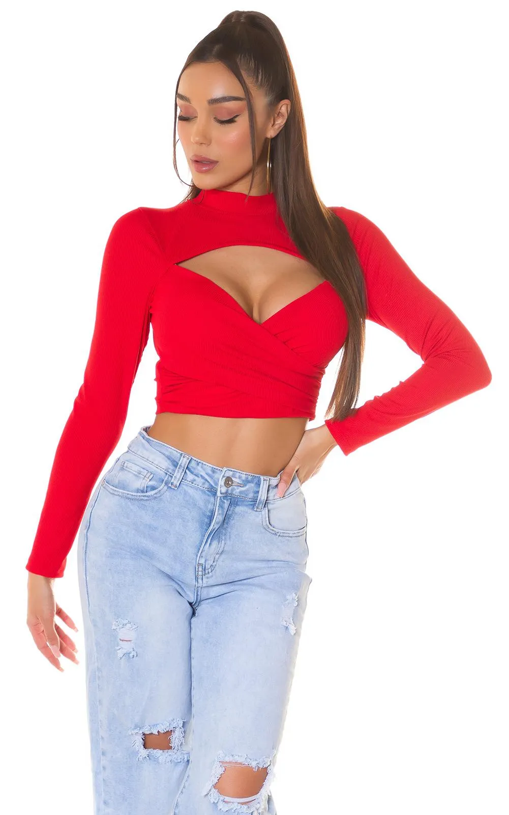 Top Corto Cruzado Escote Sexy rojo