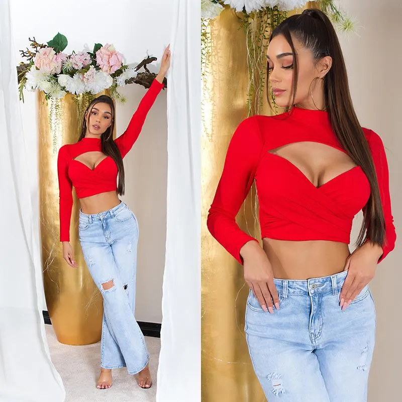 Top Corto Cruzado Escote Sexy rojo