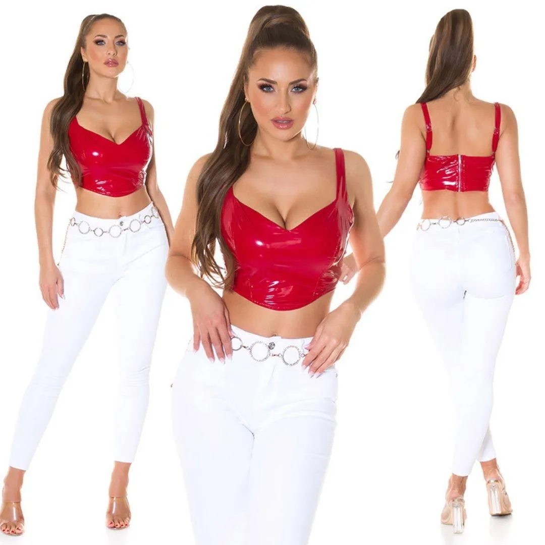 Top Crop Latex Rojo de Moda