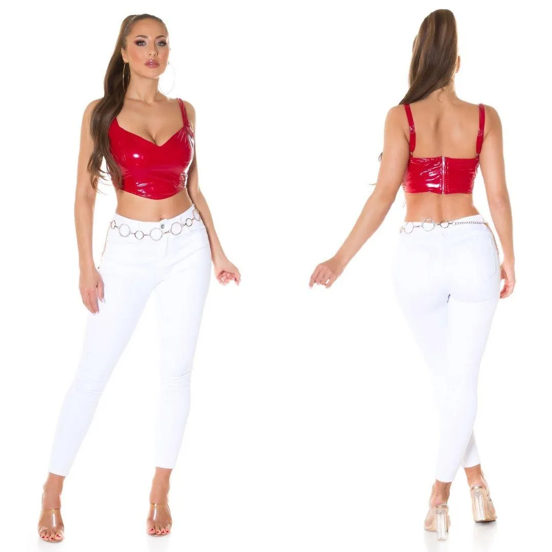 Top Crop Latex Rojo de Moda