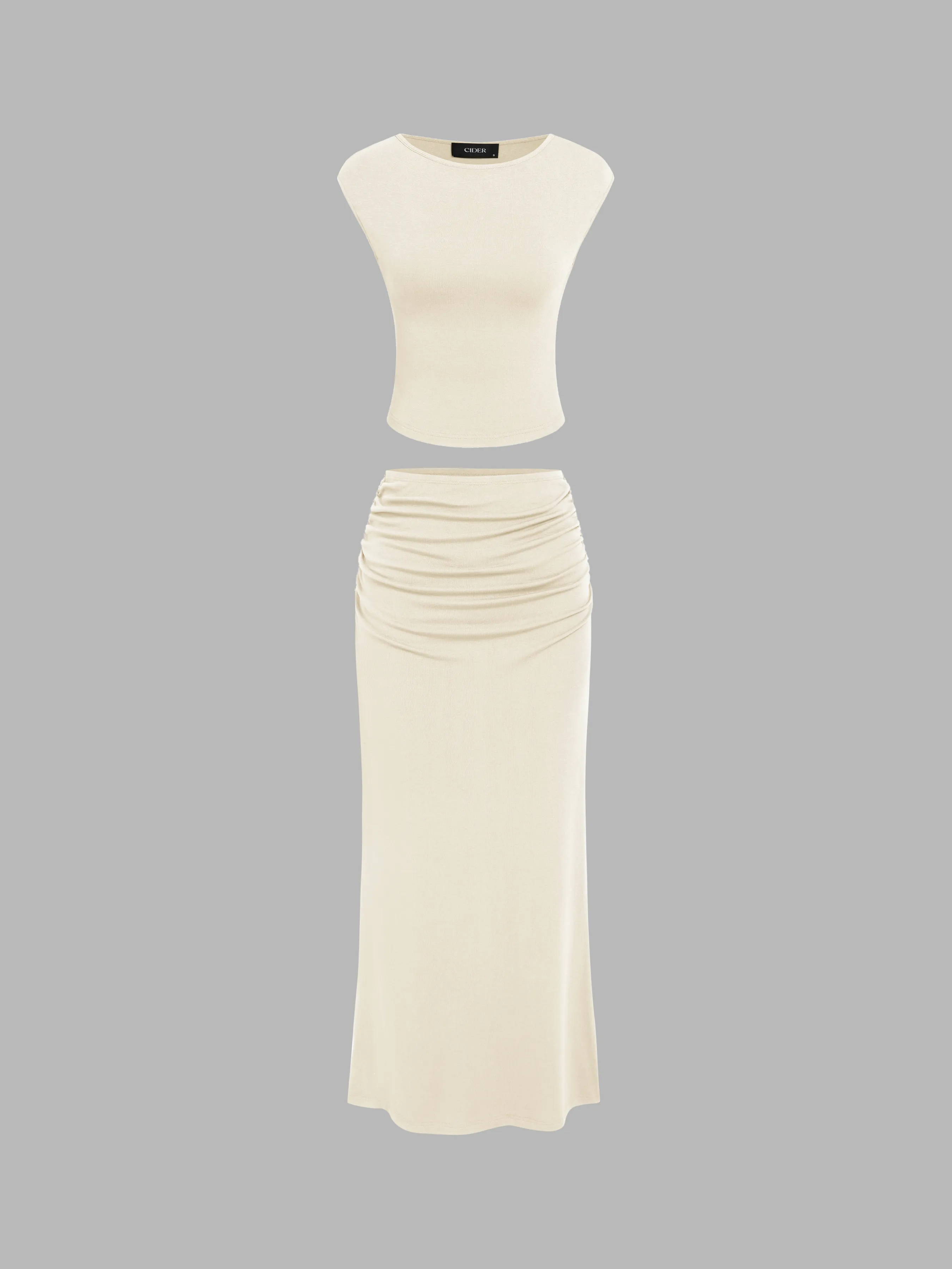 Top de tirantes sólido & Falda Maxi fruncida