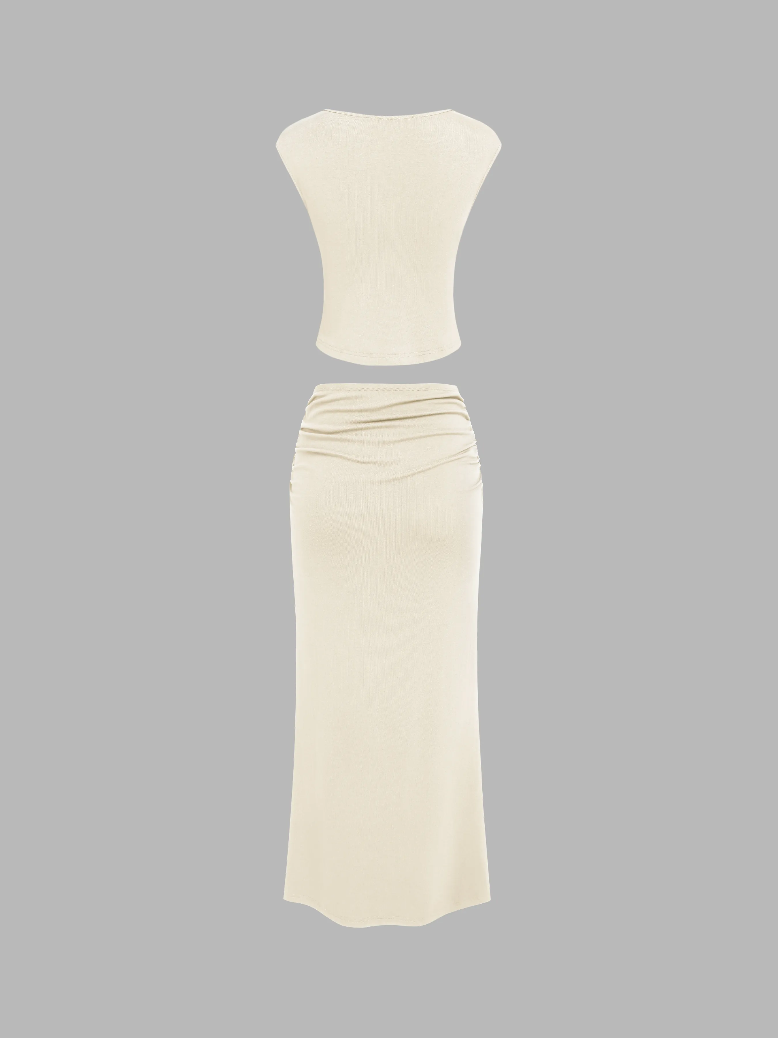 Top de tirantes sólido & Falda Maxi fruncida