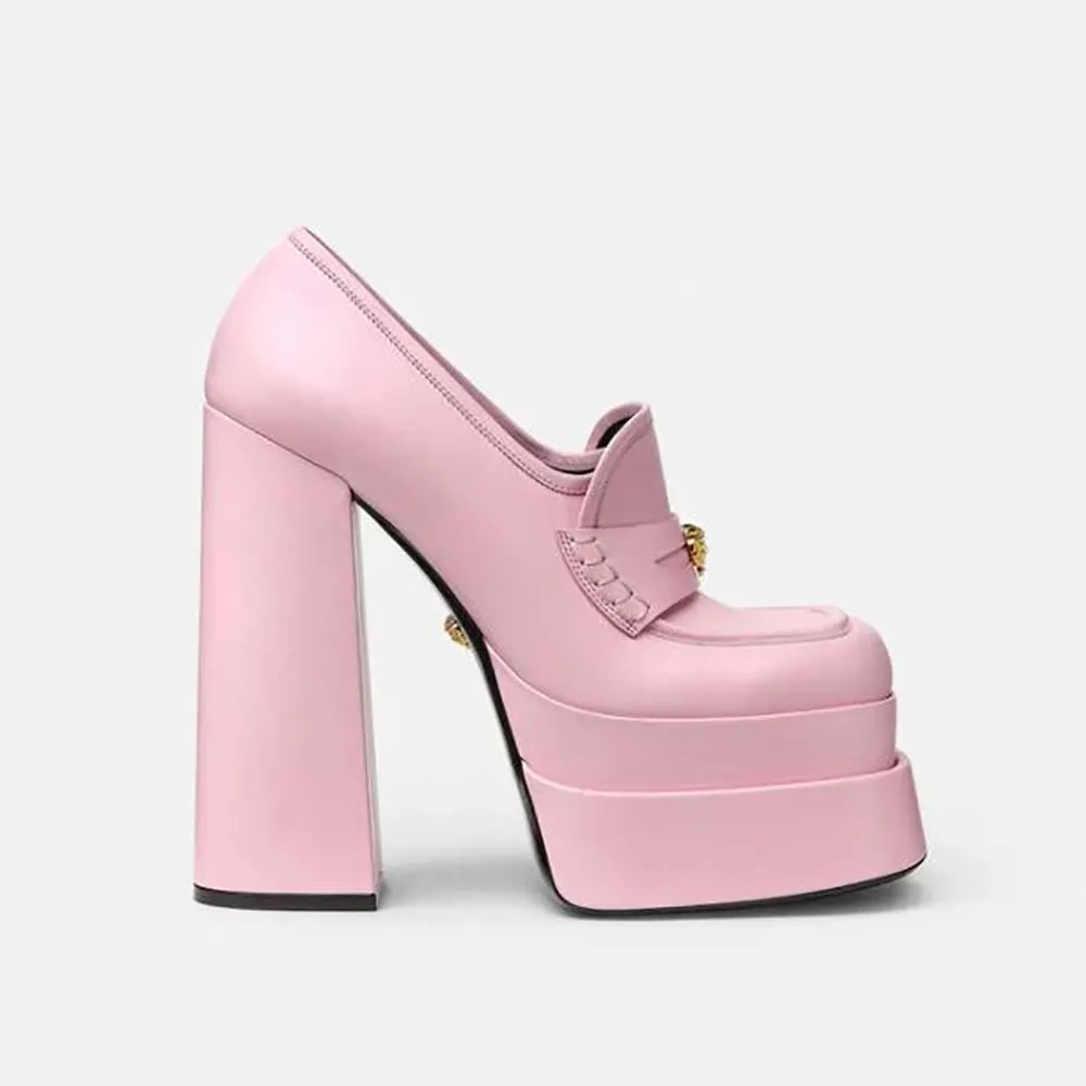 VERSACE MOCASINES CON PLATAFORMA INTRICO Y TACóN DE 15 CM DE ALTURAROSA