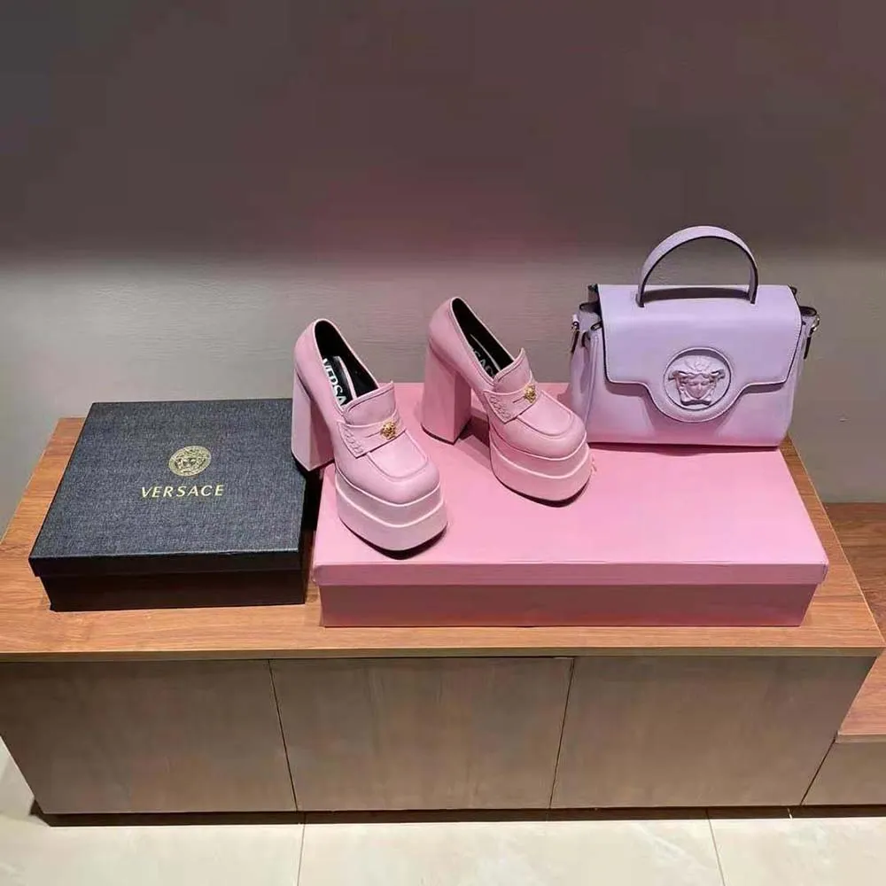 VERSACE MOCASINES CON PLATAFORMA INTRICO Y TACóN DE 15 CM DE ALTURAROSA