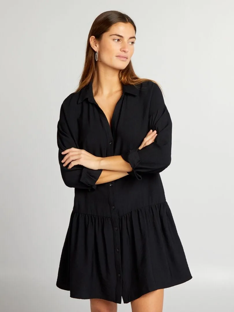 VESTIDO CAMISERO CON VOLANTES  NEGRO