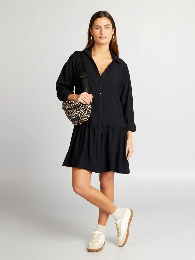 VESTIDO CAMISERO CON VOLANTES  NEGRO