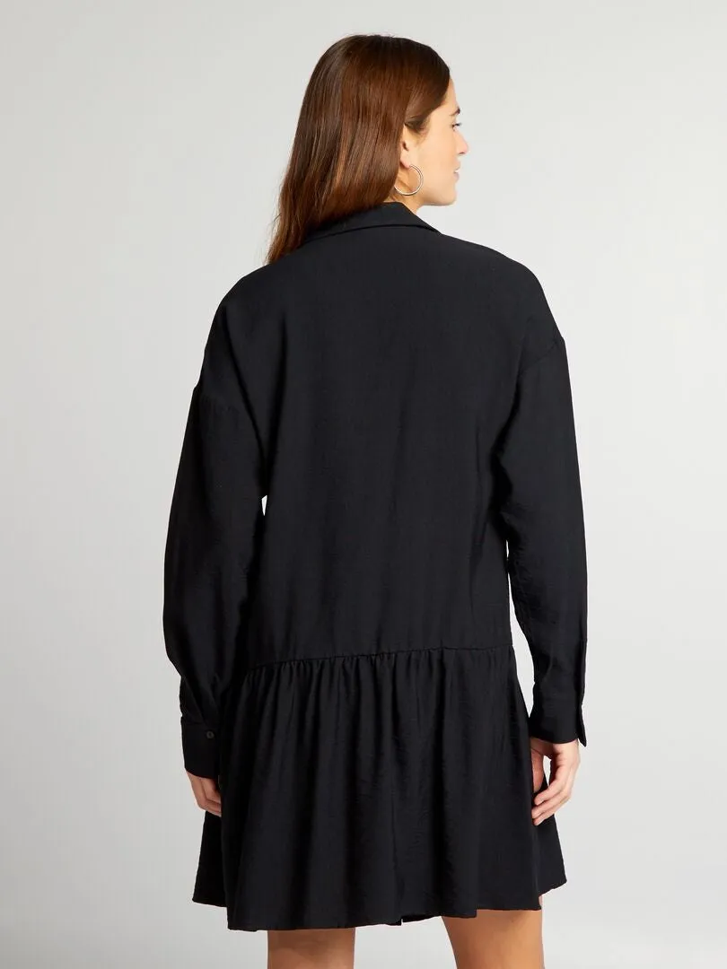 VESTIDO CAMISERO CON VOLANTES  NEGRO