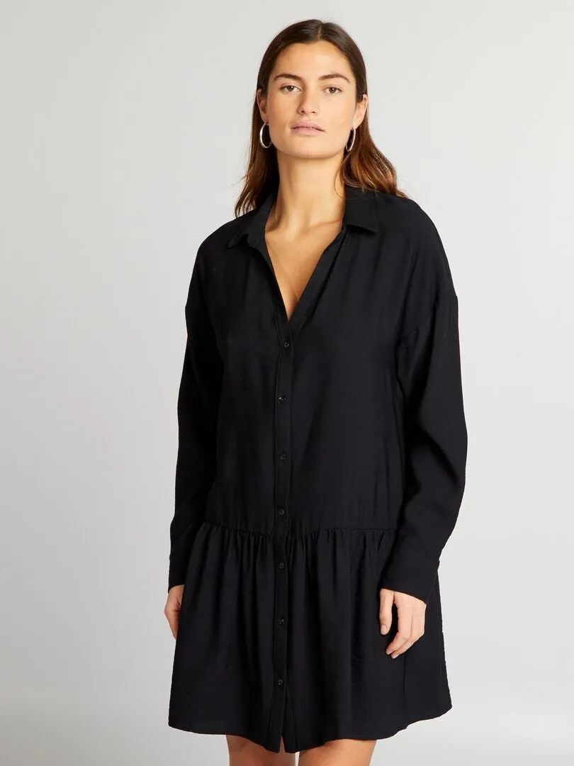 VESTIDO CAMISERO CON VOLANTES  NEGRO