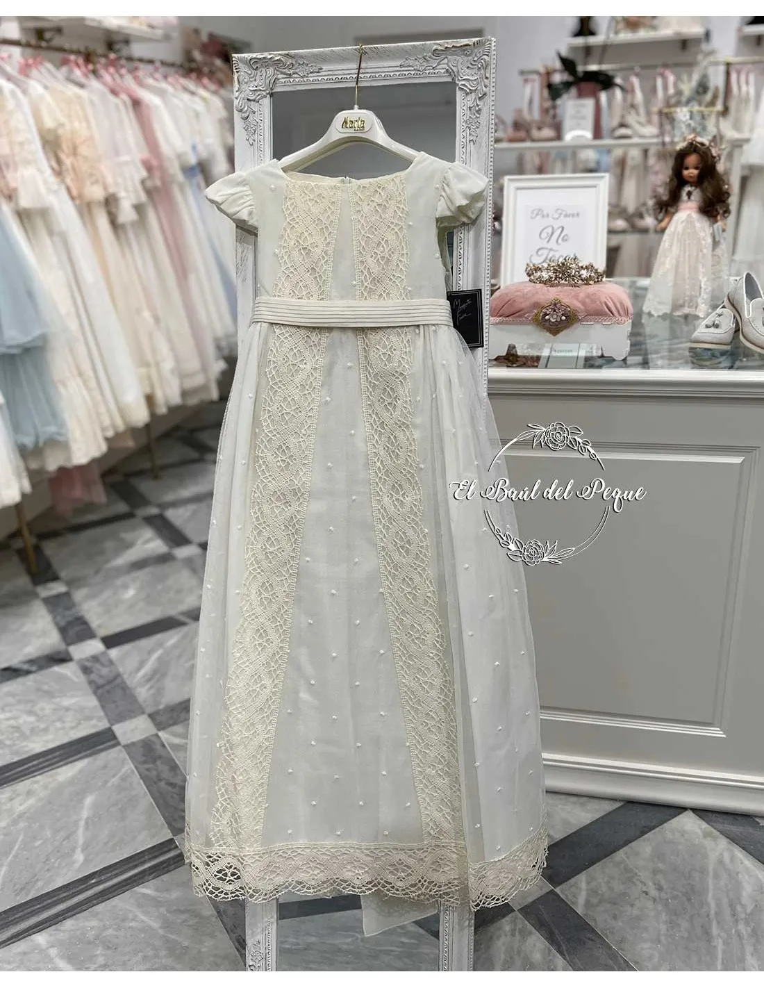 Vestido Comunión Niña Crudo Margarita Freire Sin Manga