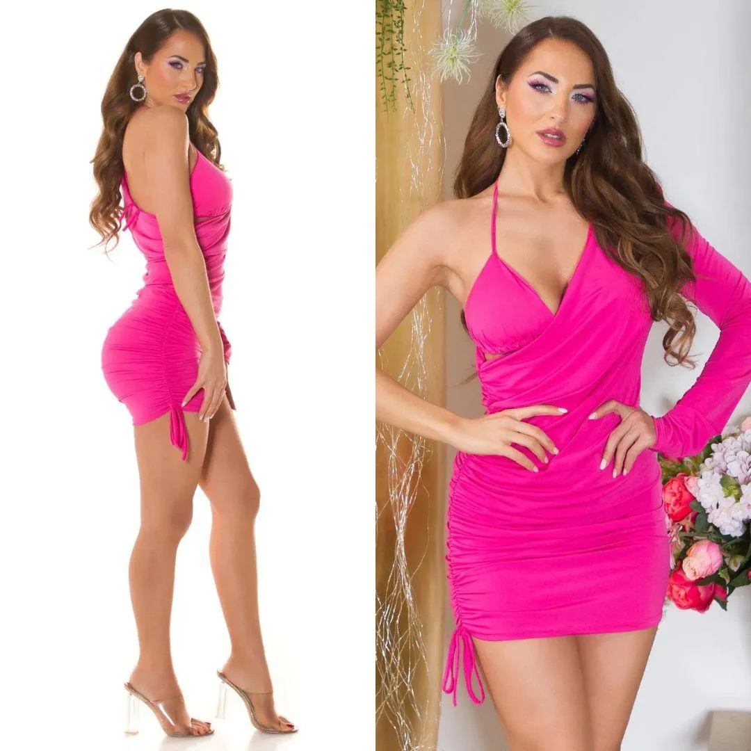 Vestido con hombro descubierto rosa