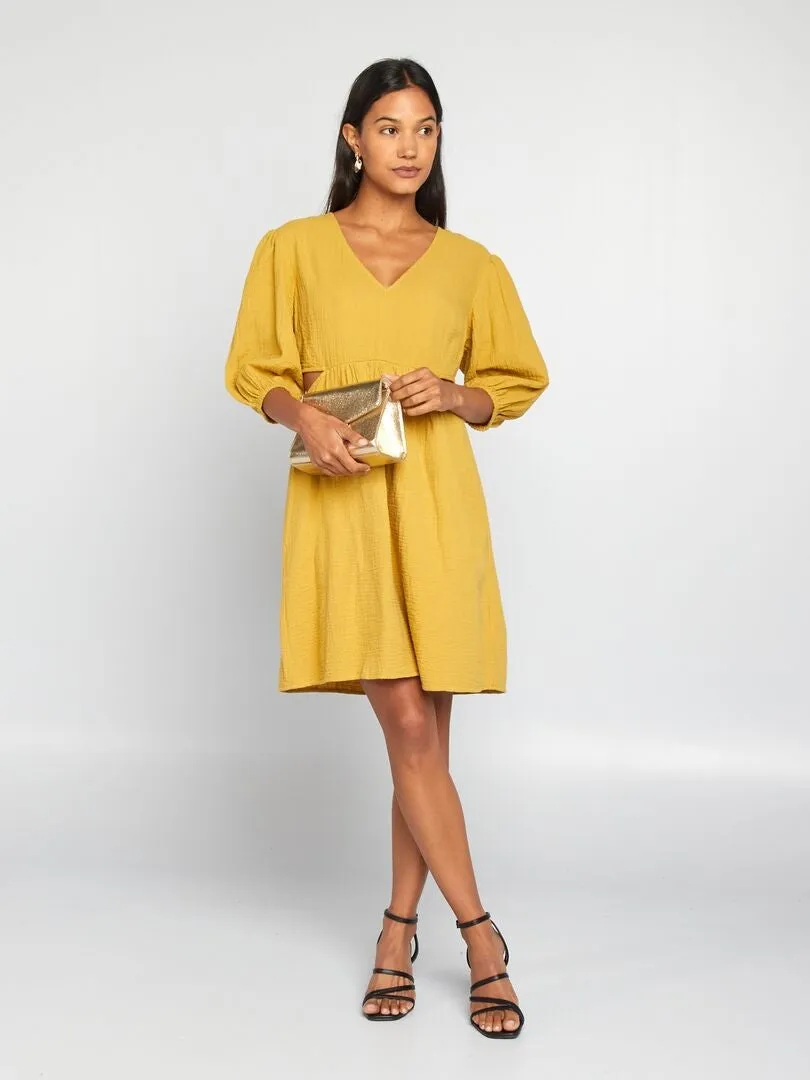 VESTIDO DE GASA DE ALGODóN ABERTURA  AMARILLO