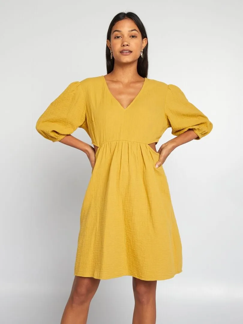 VESTIDO DE GASA DE ALGODóN ABERTURA  AMARILLO