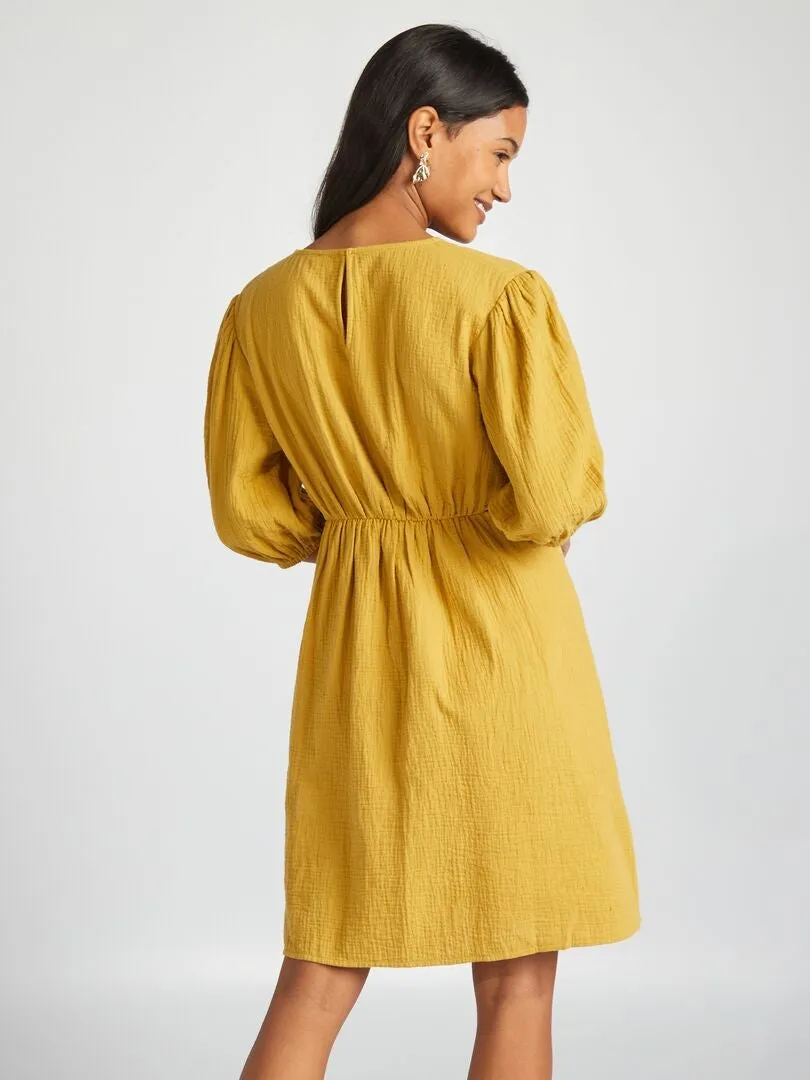 VESTIDO DE GASA DE ALGODóN ABERTURA  AMARILLO