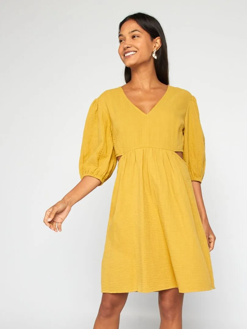 VESTIDO DE GASA DE ALGODóN ABERTURA  AMARILLO