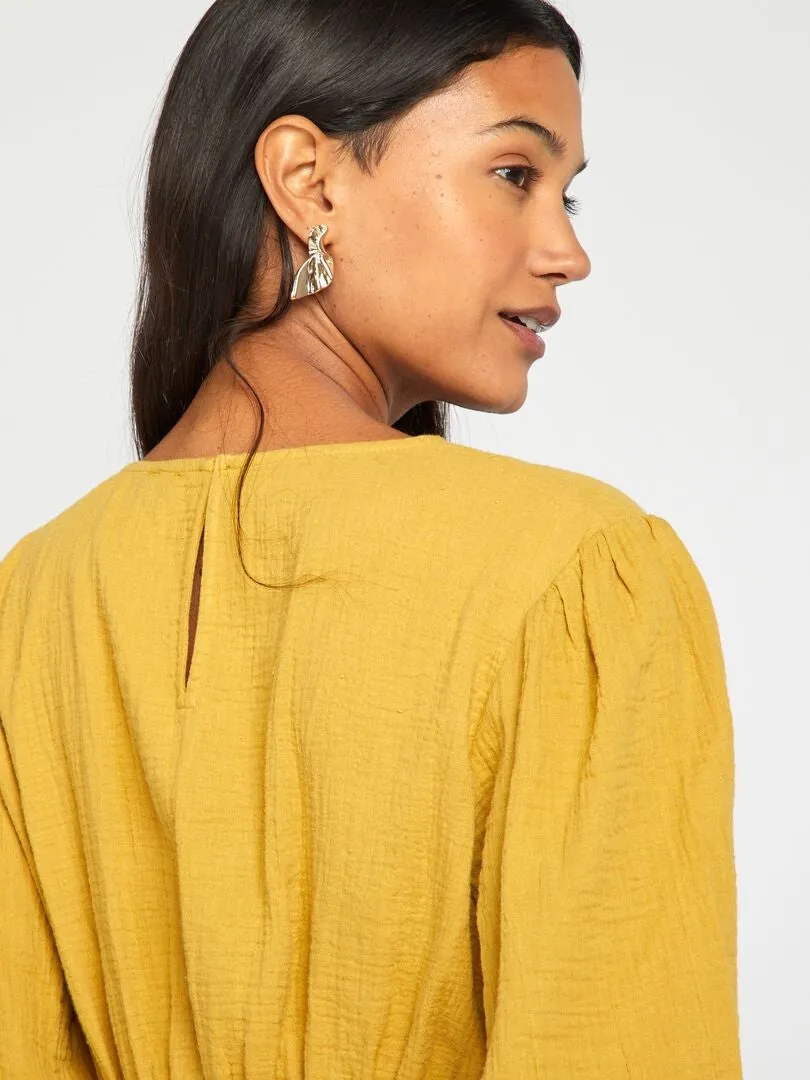 VESTIDO DE GASA DE ALGODóN ABERTURA  AMARILLO