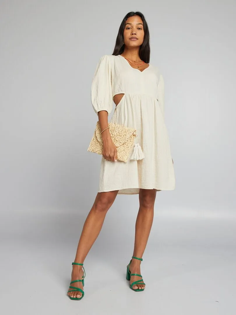 VESTIDO DE GASA DE ALGODóN ABERTURA  BLANCO