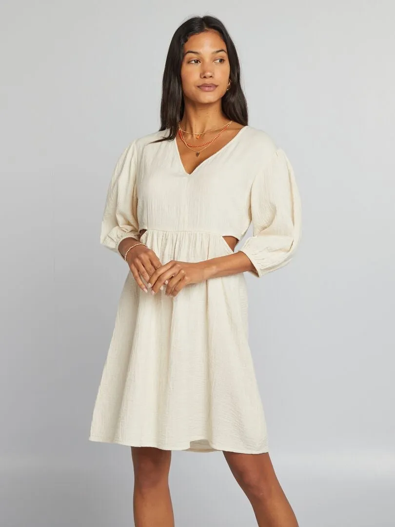 VESTIDO DE GASA DE ALGODóN ABERTURA  BLANCO