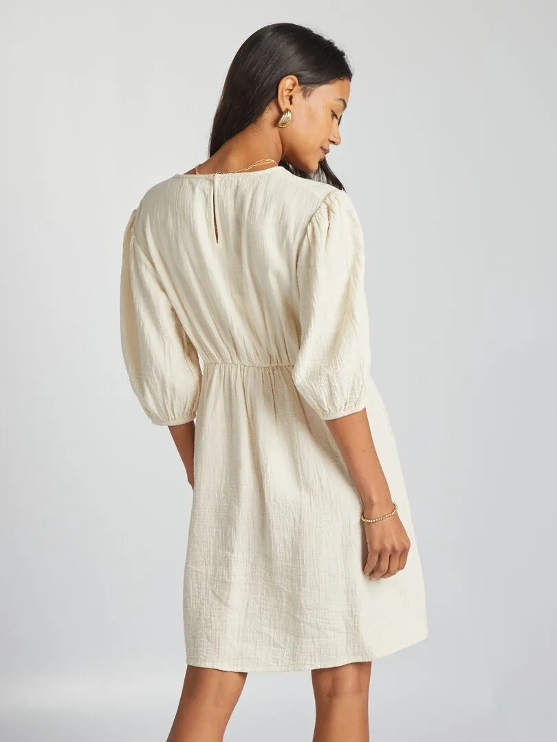 VESTIDO DE GASA DE ALGODóN ABERTURA  BLANCO