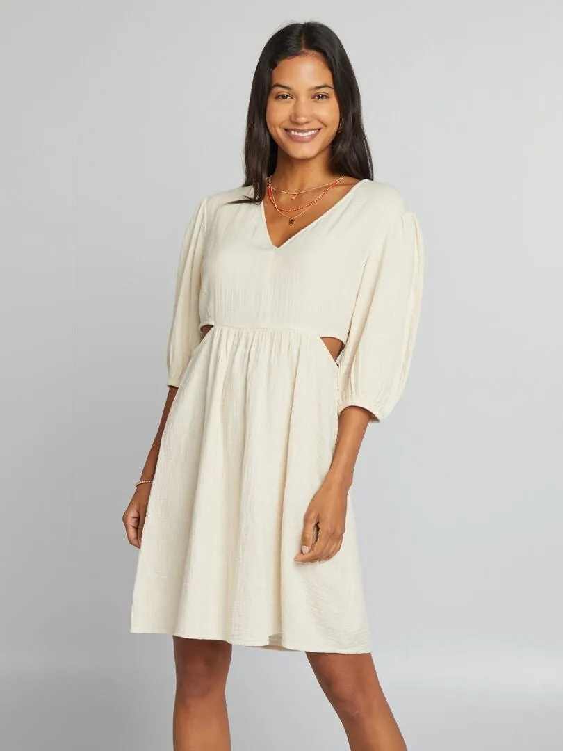 VESTIDO DE GASA DE ALGODóN ABERTURA  BLANCO