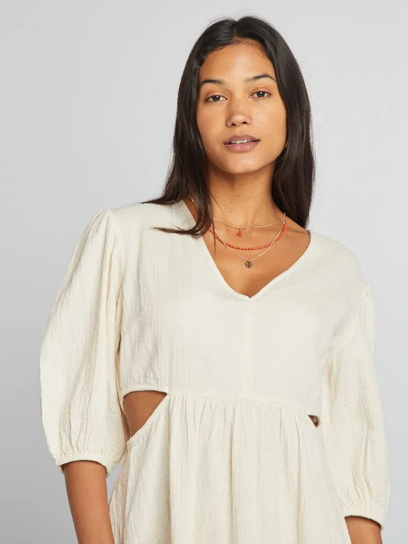 VESTIDO DE GASA DE ALGODóN ABERTURA  BLANCO