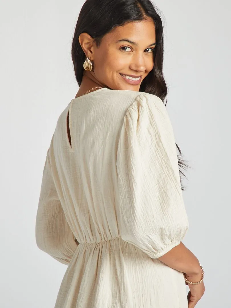 VESTIDO DE GASA DE ALGODóN ABERTURA  BLANCO