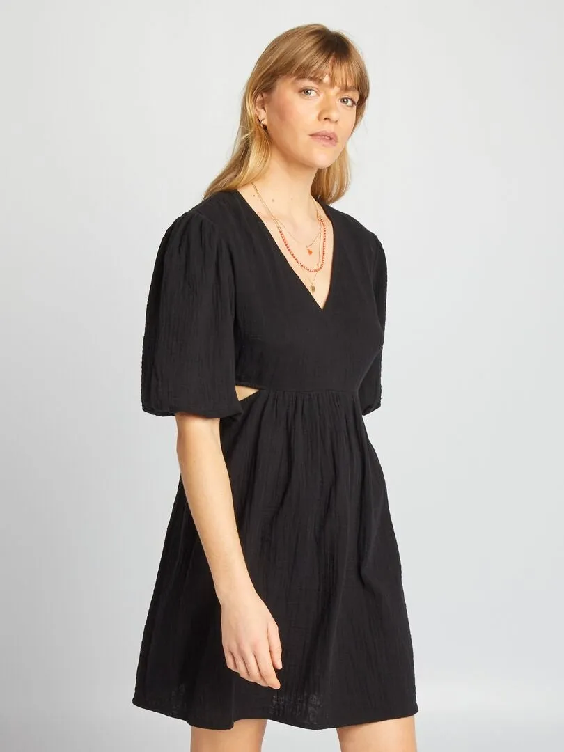 VESTIDO DE GASA DE ALGODóN ABERTURA  NEGRO