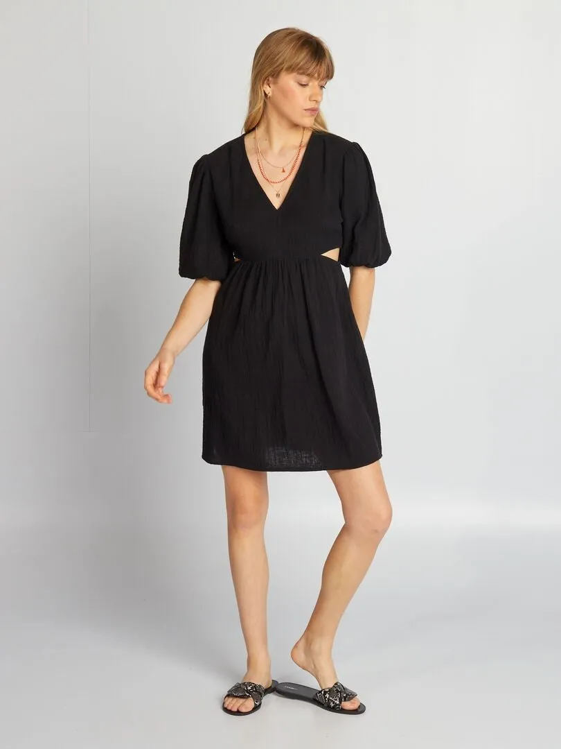 VESTIDO DE GASA DE ALGODóN ABERTURA  NEGRO