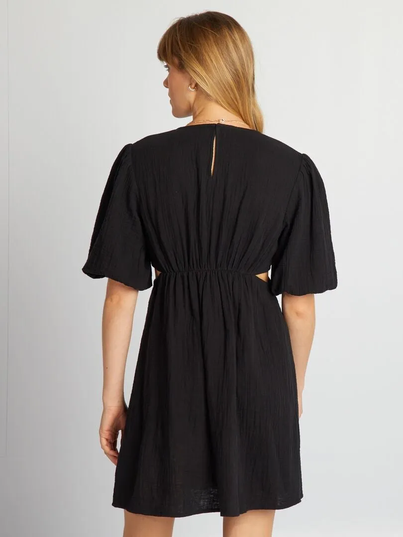 VESTIDO DE GASA DE ALGODóN ABERTURA  NEGRO